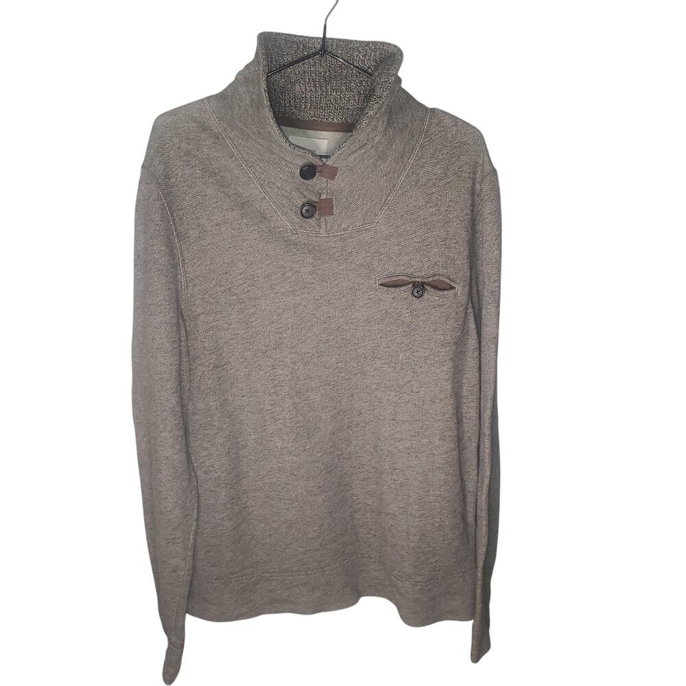 Billy Reid Shiloh Shawl Neck Sweater Men's Large Gray Cotton Leather Accents